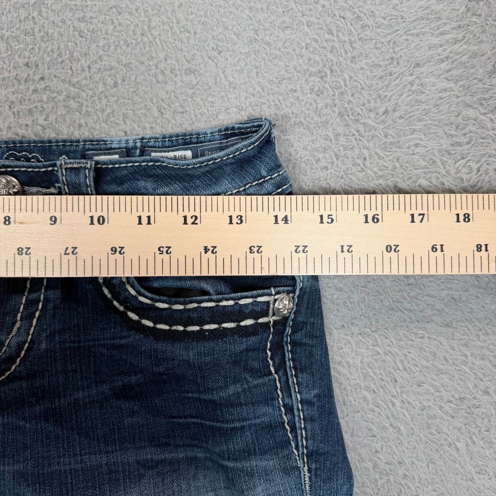 Miss Me Mid-Rise Bootcut Jeans Embellished Wing Pocket Blue Size 25x34 Y2K - Picture 9 of 14